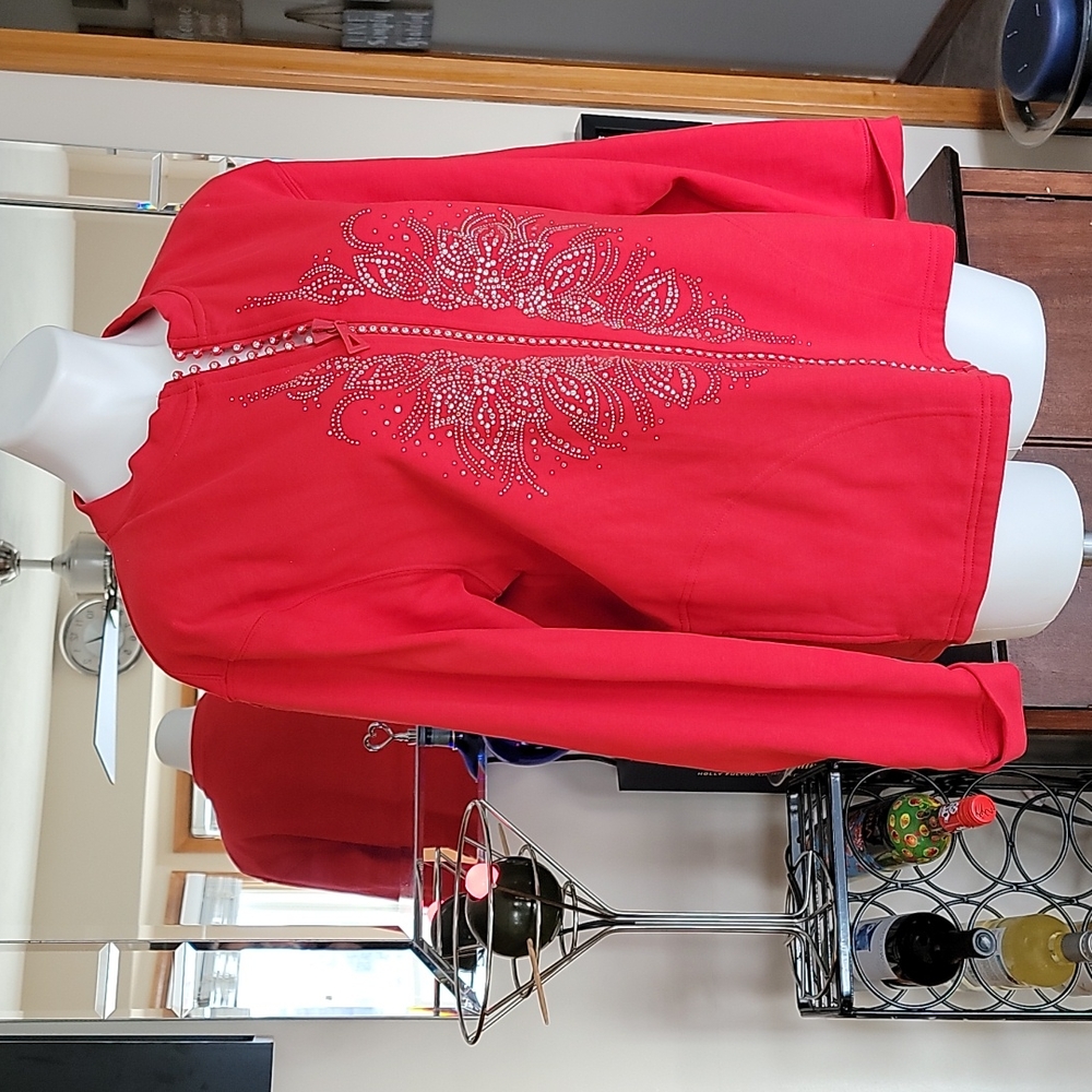 Knotholes& lace  stone Embellished zip sweatshirt sweater.